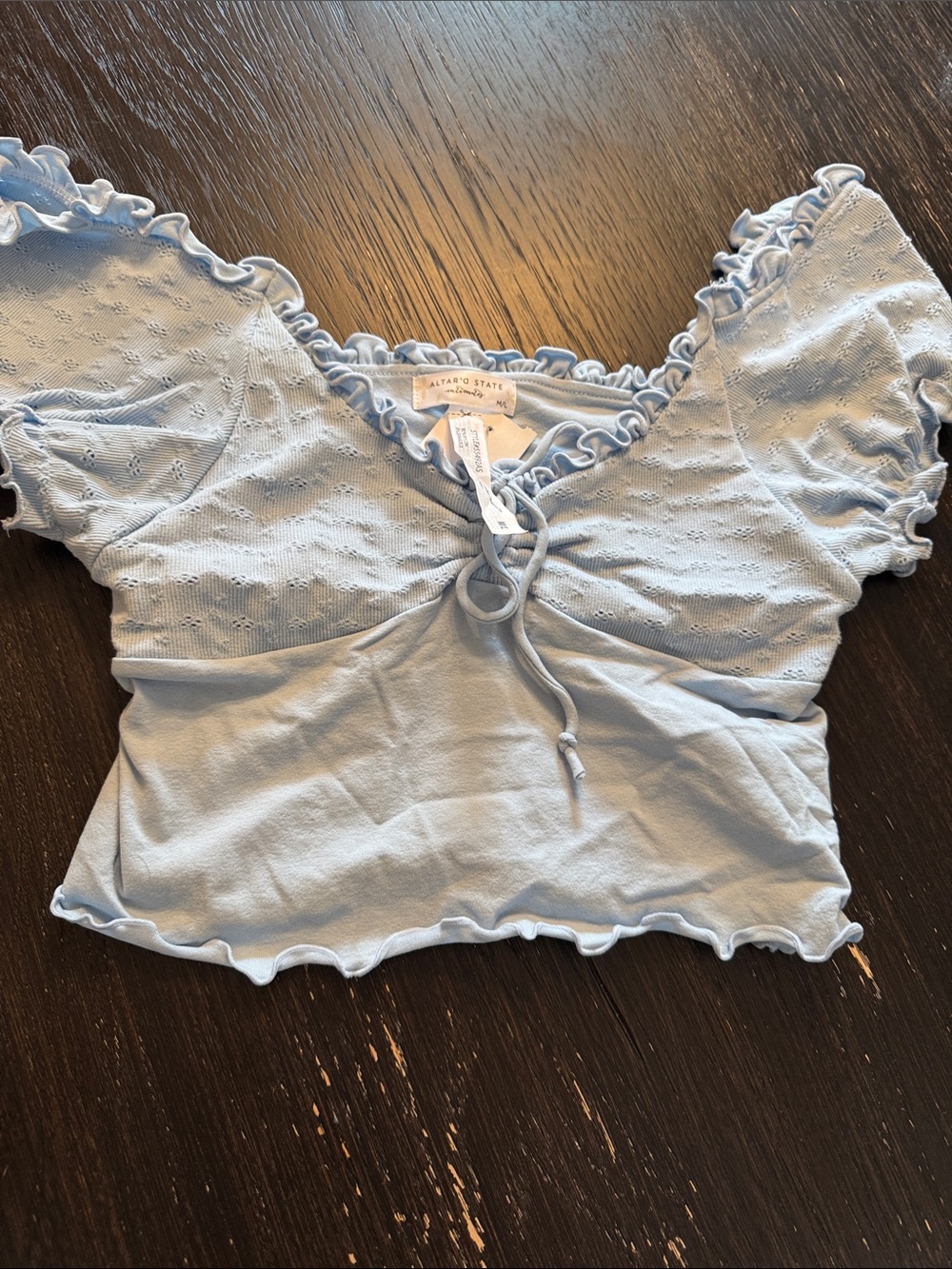 Altar'd State Light Blue Ruffle Tie-Front Crop Top